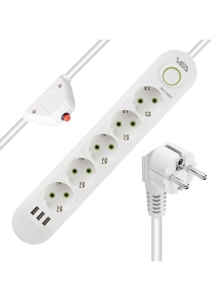 Korumalı Priz, 5'li Çoklu Priz, 3 Usb, 1.5 mt Kablo, Anahtarlı Grup Priz, USB Li Priz, Isıya Dayanıklı, 3000 Watt Gücünde modelleri