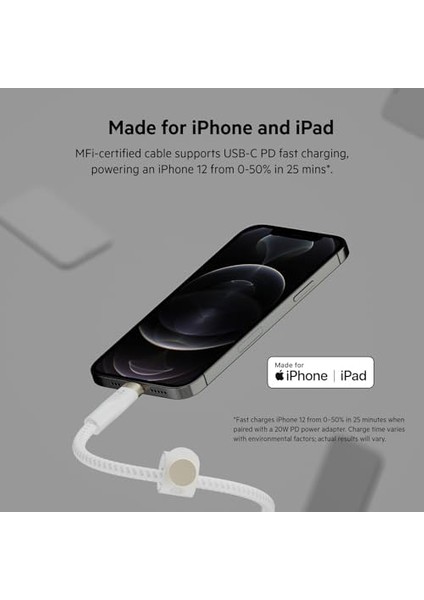 Boostcharge Pro Flex Örgülü USB Tip C - Yıldırım Kablosu (2m/6,6ft), Mfi Sertifikalı 20W Hızlı Şarj Pd Güç Dağıtımı - Beyaz modelleri
