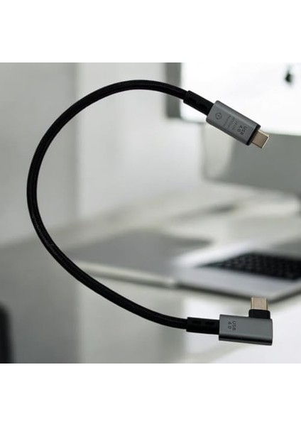 40GBPS 240W 4.0 Thunderbolt L Shape Type-C To Type-C Şarj, Data ve 8k 60Hz Data Transfer Kablosu Tip C 30 cm - PD240W