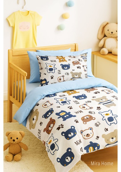 Dijital Baskılı 3D Pamuklu Yenidoğan Bebek Nevresim Takımı Bear Toy Blue fiyatları