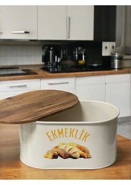 Tahtalı Kapaklı Ekmeklik Metal Ekmek Kovası Krem fiyatları