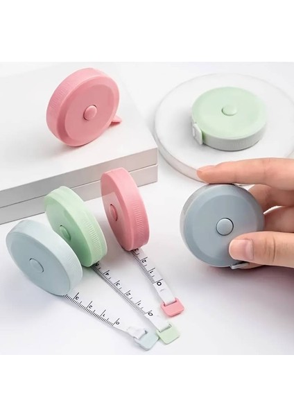 3'lü Set Makaralı Otomatik Mezura 150 cm - Pembe, Mavi, Yeşil Soft Renkler ile Terzi Mezurası