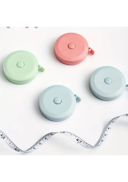 3'lü Set Makaralı Otomatik Mezura 150 cm - Pembe, Mavi, Yeşil Soft Renkler ile Terzi Mezurası