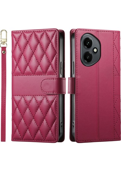 Honor 400 5g Eşkenar Dörtgen Dikişli Cüzdan Standı Deri Telefon Kılıfı Kayışlı (Yurt Dışından)