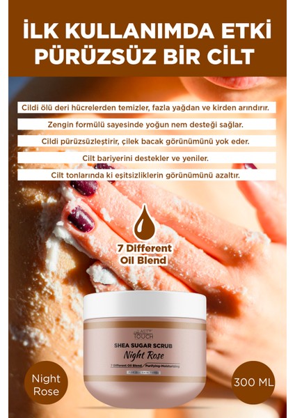 Body Scrub Besleyici, Nemlendirici ve Arındırıcı, Shea Şeker Scrub 300 ml ( Night Rose )