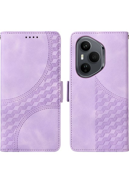 Honor 400 Pro 5g Deri Cüzdan Eşkenar Dörtgen Baskılı Telefon Kılıfı Askılı Stand (Yurt Dışından)