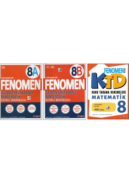 Fenomen 8.sınıf Geometri Tabanlı Matematik 8A ve 8b Soru Bankası+Matematik Ktd (3 Kitap)