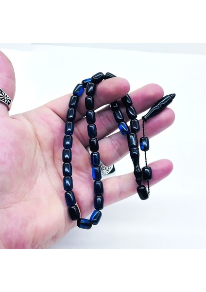 Mavi Renkte Hareli Sıkma Ateş Kehribar Tesbih indirimleri