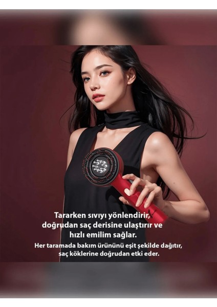 Şarjlı ve Titreşimli Saç Masaj Tarağı Bakım Yağı Hazneli Fırça ( Lisinya )