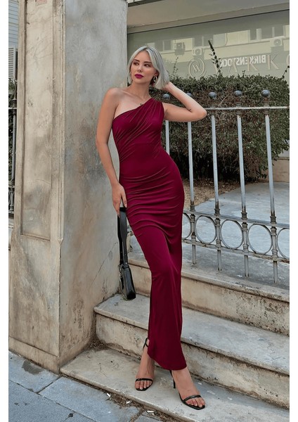 Kadın Tek Omuz Büzgülü Midi Elbise fiyatları