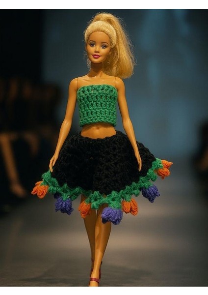 Barbie Bebek Için Pelerin, Etek ve Buket Çiçeğe Dönüşebilen El Örgüsü Ikili Takım fiyatları