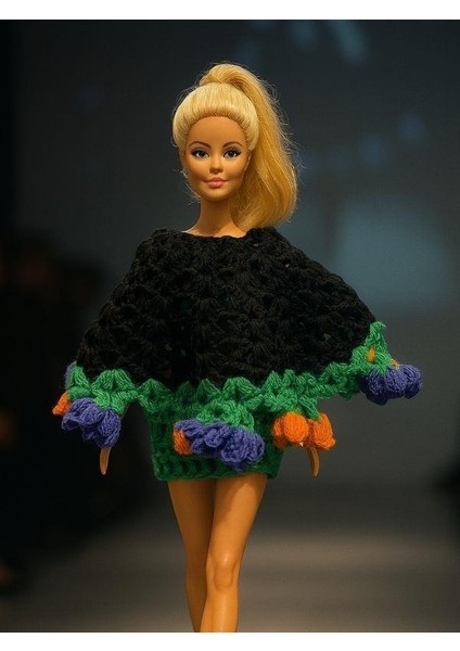 Barbie Bebek Için Pelerin, Etek ve Buket Çiçeğe Dönüşebilen El Örgüsü Ikili Takım modelleri