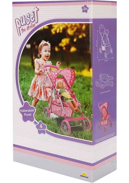 0664 Puantiye Desenli, 4 Tekerlekli ve Tenteli Oyuncak Puset - fiyatları