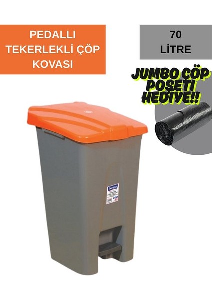 Pedallı Çöp Kovası 70 Lt - Tekerlekli - Çöp Konteyneri