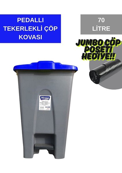 Pedallı Çöp Kovası 70 Lt - Tekerlekli - Çöp Konteyneri