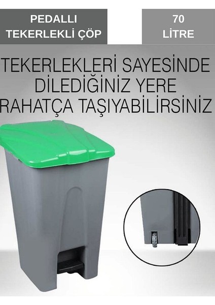 Pedallı Çöp Kovası 70 Lt - Tekerlekli - Çöp Konteyneri