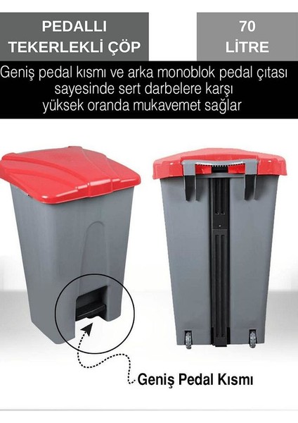 Pedallı Çöp Kovası 70 Lt - Tekerlekli - Çöp Konteyneri