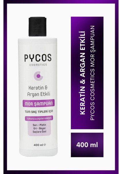 Pycos Mor Şampuan 400ML, Sarı-Gri-Beyaz Saçlar Için Renk Dengeleyici Silver Şampuan fiyatları