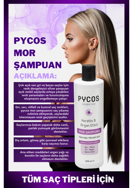 Pycos Mor Şampuan 400ML, Sarı-Gri-Beyaz Saçlar Için Renk Dengeleyici Silver Şampuan fırsatları