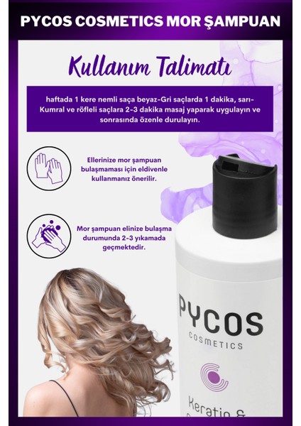 Pycos Mor Şampuan 400ML, Sarı-Gri-Beyaz Saçlar Için Renk Dengeleyici Silver Şampuan indirimleri