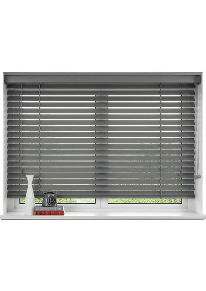 Bohem Gri Truwood Serisi (TRU220) Ahşap Görünümlü Jaluzi Perde Redüktörlü Sistem 50 mm
