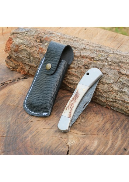 Katlanır Model 17 cm - Damascus Çelik - Geyik Boynuzu Sap fiyatları