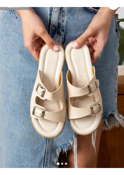 Çift Tokalı Günlük Rahat Dışarı Ev Içi Terliği Yazlık Terlik