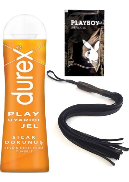 Play Sıcak Dokunuş Bay Bayan Uyarıcılı Jel 100 ml + Siyah Püsküllü Deri Kırbaç + Hediye