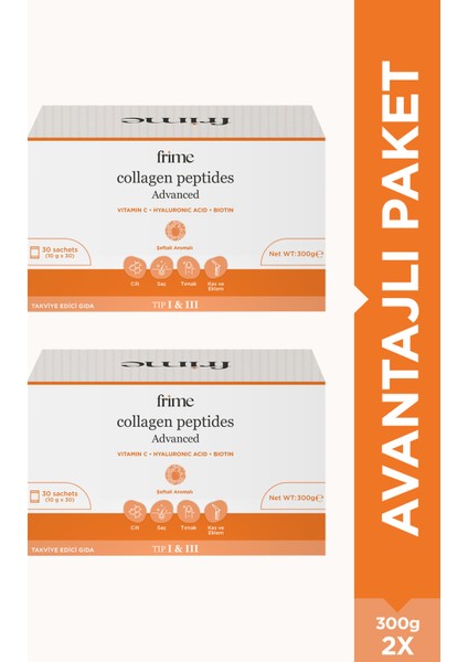 Beauty Collagen, Hidrolize Kolajen, C Vitamini, Hyaluronik Asit, Biotin – 300gr X 2 Adet