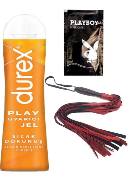 Play Sıcak Dokunuş Bay Bayan Uyarıcılı Jel 100 ml + Kırmızı Püsküllü Deri Kırbaç + Hediye