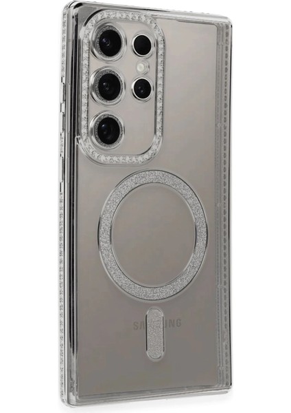 Samsung Galaxy S24 Ultra Kılıf Joke Simli Magneticsafe Kılıf - Gümüş Zrnet