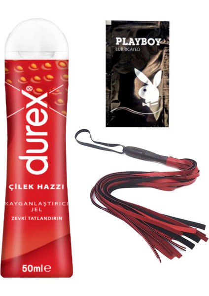 Çilek Hazzı 50 ml Jel + Kırmızı Püsküllü Deri Kırbaç + Hediye