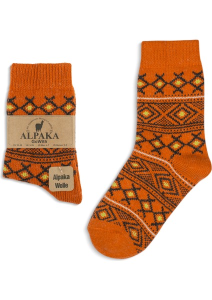 Vintage Desenli Alpaka Yünlü Termal Kışlık Kadın Çorabı 2057