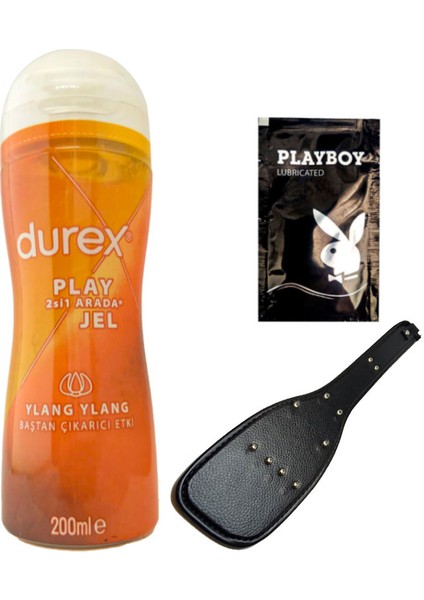 Play 2si1 Arada Ylang Ylang Baştan Çıkartmaya & Kayganlaştırmaya Jel 200 ml + Siyah Deri Şaplak + Hediye