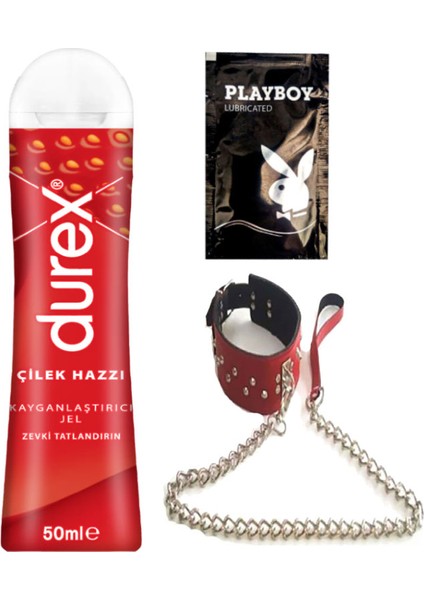 Çilek Hazzı 50 ml Jel + Kırmızı Deri Tasma + Hediye