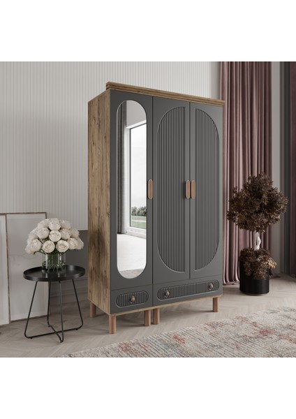 Furkan 3 Kapaklı Gardırop Bohem Dolap 120cm