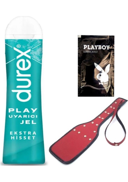 Play 50 ml Ekstra Hisset Uyarıcılı Jel + Kırmızı Deri Şaplak + Ply Jel