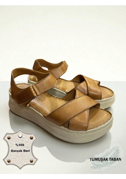 Hakiki Deri Tam Ortopedik Yumuşak Taban Dolgu Topuk Siyah Sandalet fırsatları