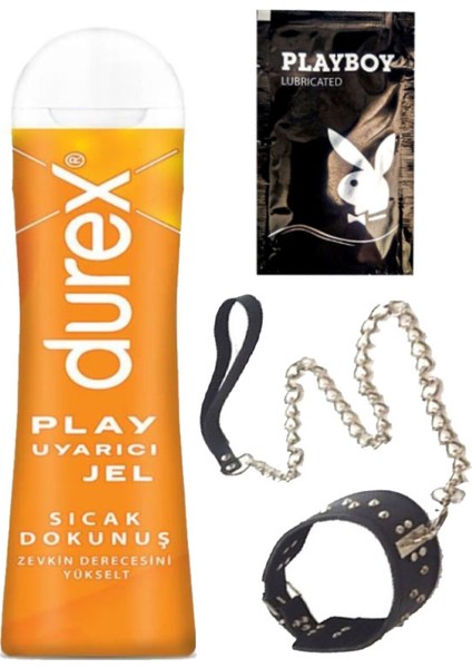 Play 100 ml Sıcak Dokunuş Uyarıcılı Jel + Siyah Deri Tasma + Ply Jel