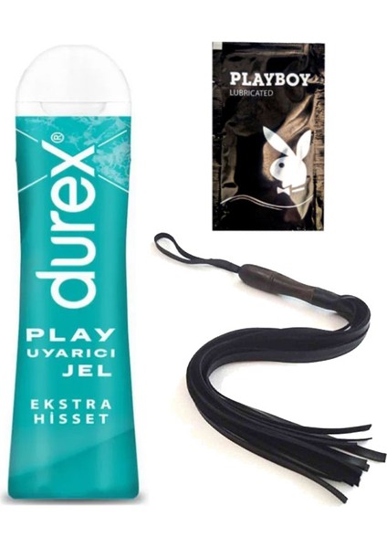 Play 50 ml Ekstra Hisset Uyarıcılı Jel + Siyah Püsküllü Deri Kırbaç + Ply Jel