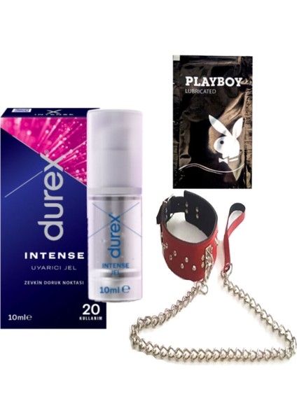 Intense Uyarıcılı Jel + Kırmızı Deri Tasma + Ply Jel