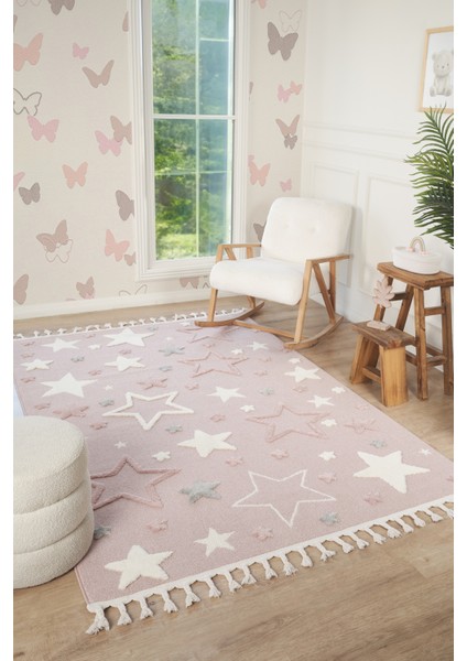 Quincey Bukleli Yumuşak Peluş Post Pembe Çocuk Odası Halı Kız Çocuk Halısı