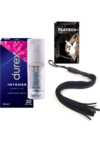 Intense Uyarıcılı Jel + Siyah Püsküllü Deri Kırbaç + Ply Jel