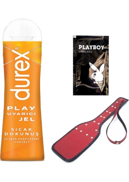 Play 100 ml Sıcak Dokunuş Uyarıcılı Jel + Kırmızı Deri Şaplak + Ply Jel
