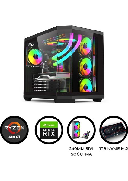 T52 Ryzen 7 5700X 32GB 1tb M.2 Nvme Rtx 5060 8gb 240MM Sıvı Soğutma Oyuncu Masaüstü Bilgisayarı