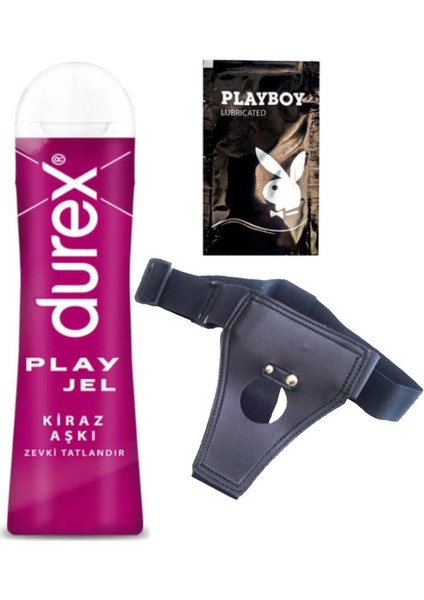 Kiraz 50 ml Jel + Siyah Deri Strap-On Kemeri + Ply Jel