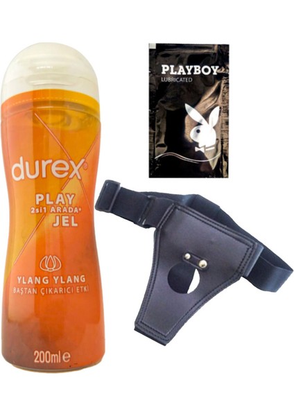 Play 2in1 Ylang Ylang Baştan Çıkartmaya & Kayganlaştırmaya Jel 200 ml + Siyah Deri Strap-On Kemeri + Ply Jel