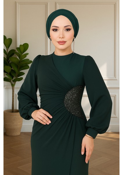 Tesettür Abiye Şifon Taş Detaylı Krep Elbise 2770 fiyatları