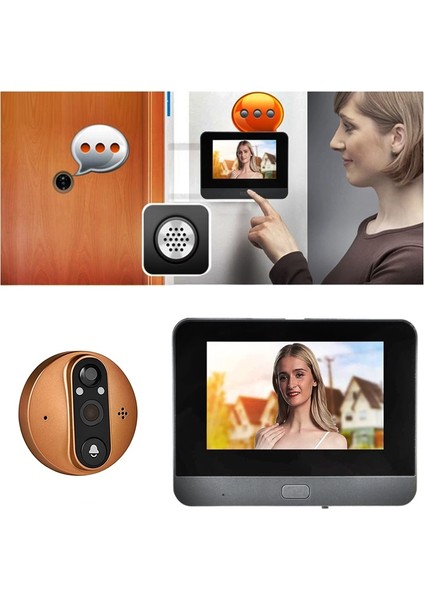Kapı Zili Kamerası Renkli Ekran 1080P Geniş Açılı Iki Yönlü Ses Kablosuz Sistemli -QR038