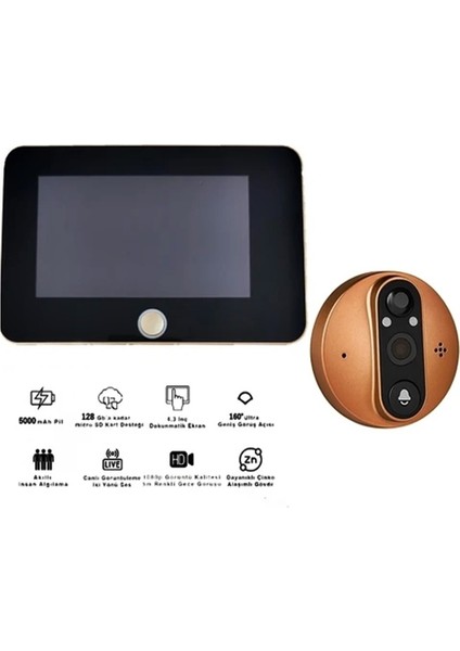 Kapı Zili Kamerası Renkli Ekran 1080P Geniş Açılı Iki Yönlü Ses Kablosuz Sistemli -QR038 modelleri